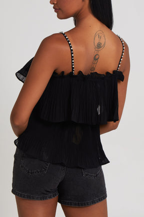 Beaded Strap Ruffle Top