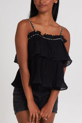 Beaded Strap Ruffle Top