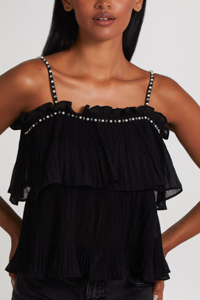 Beaded Strap Ruffle Top