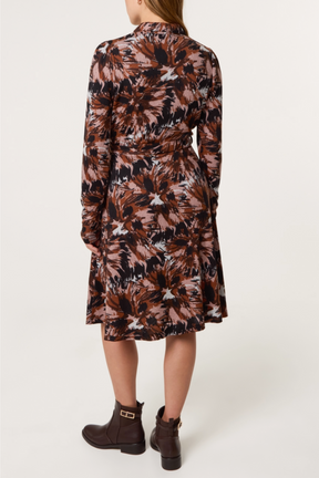 Abstract Belted Shirt Midi Dress