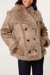 Reversible Double Button Faux Fur Coat