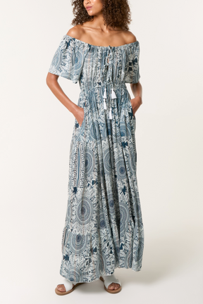 Off Shoulder Front Tie with Tassel Dress