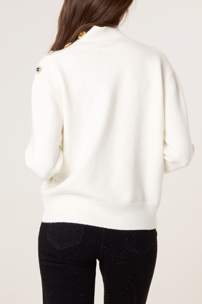Jewelled Shoulder High Neck Jumper