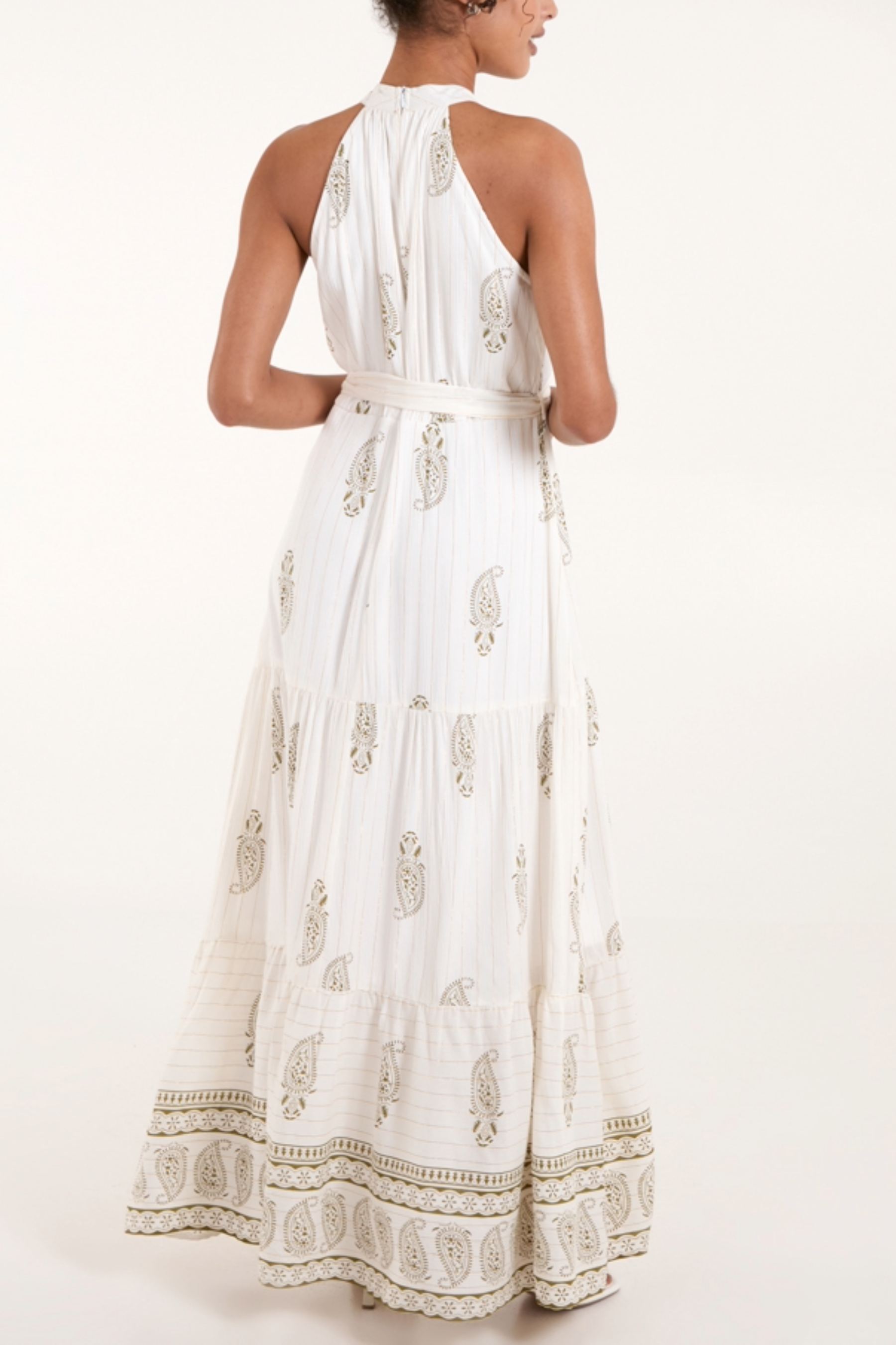 Halter Neck Paisley Belted Maxi Dress