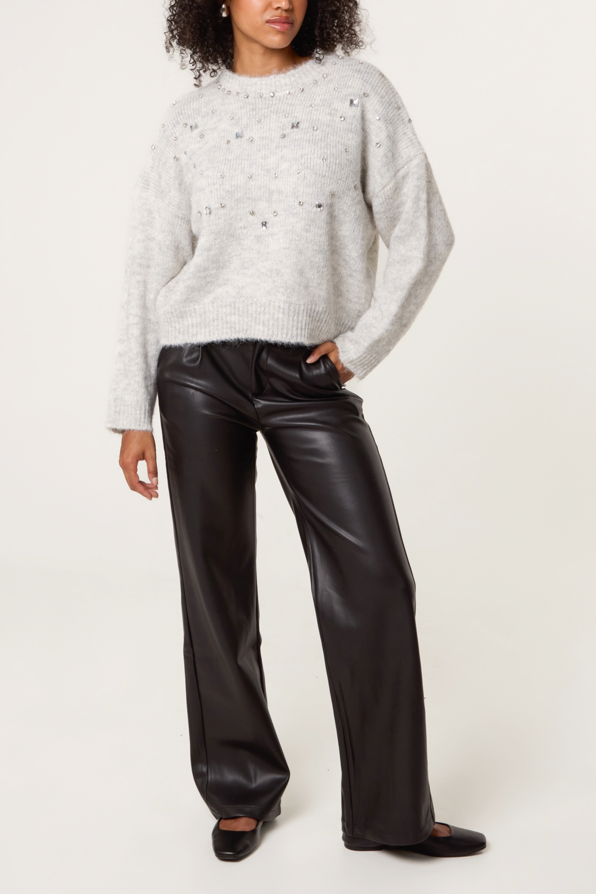 Diamante Round Neck Knit Jumper