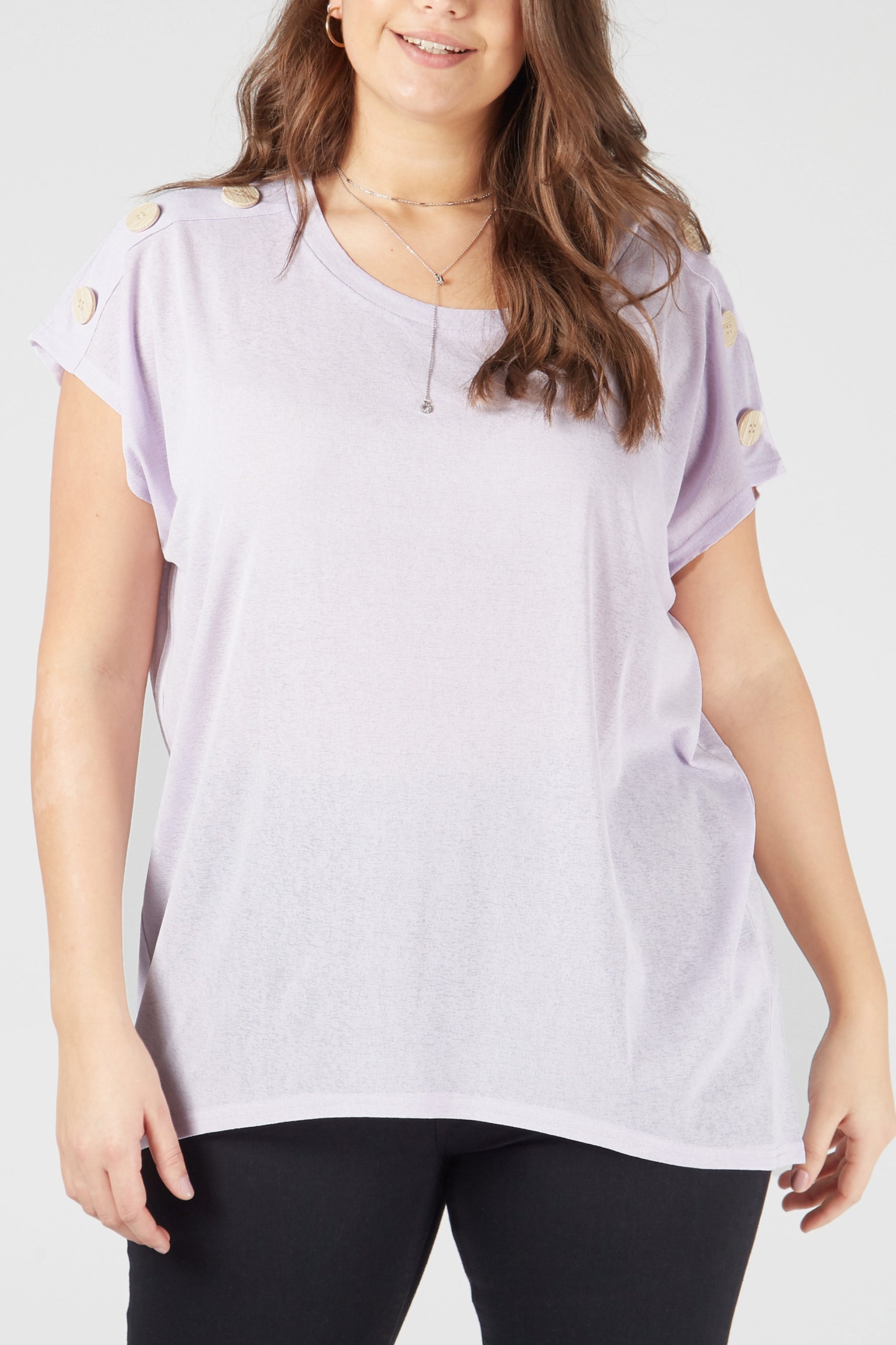 Curve Button Shoulder Batwing Top