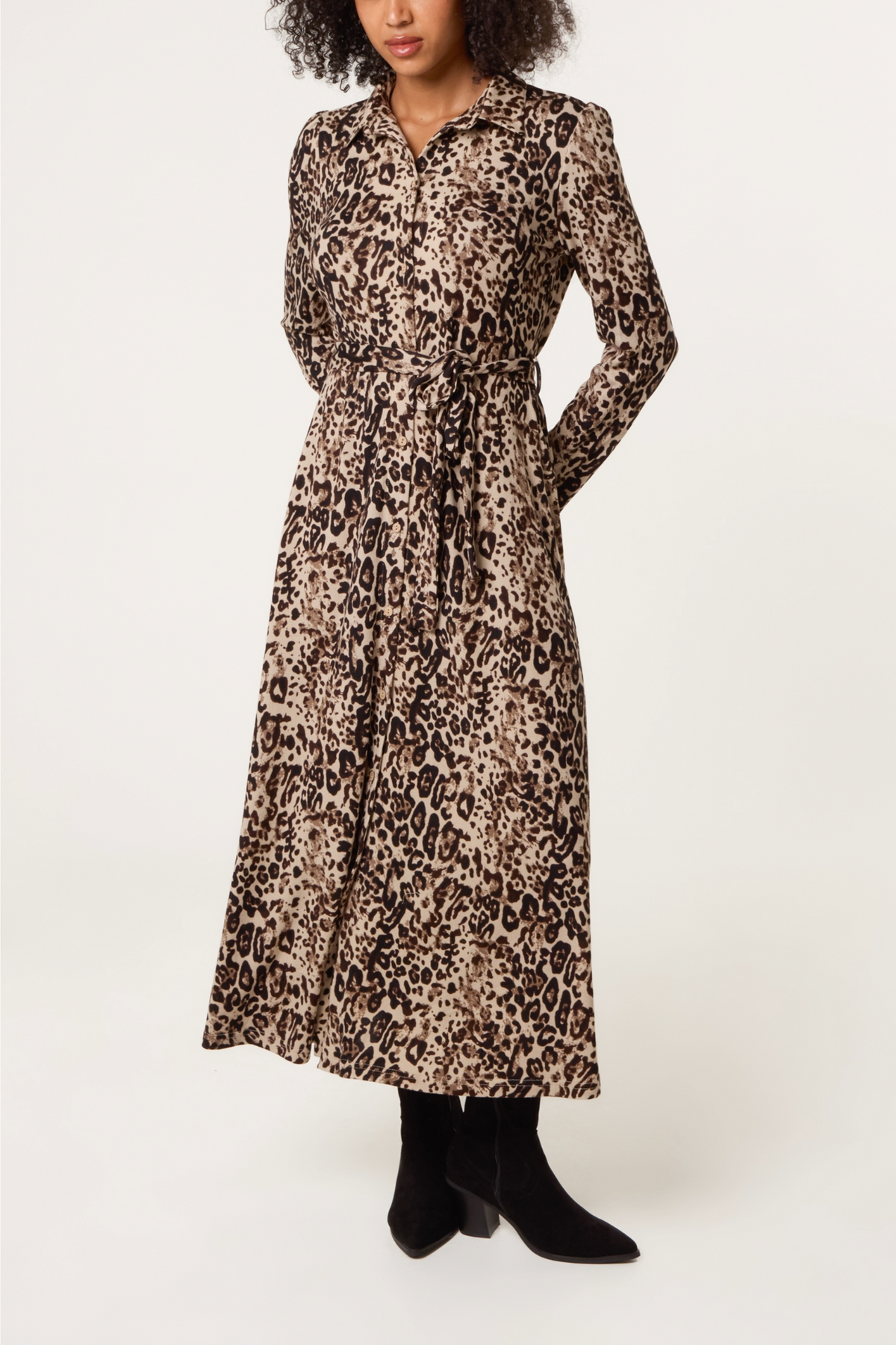 Animal Print Belted Shirt Dress