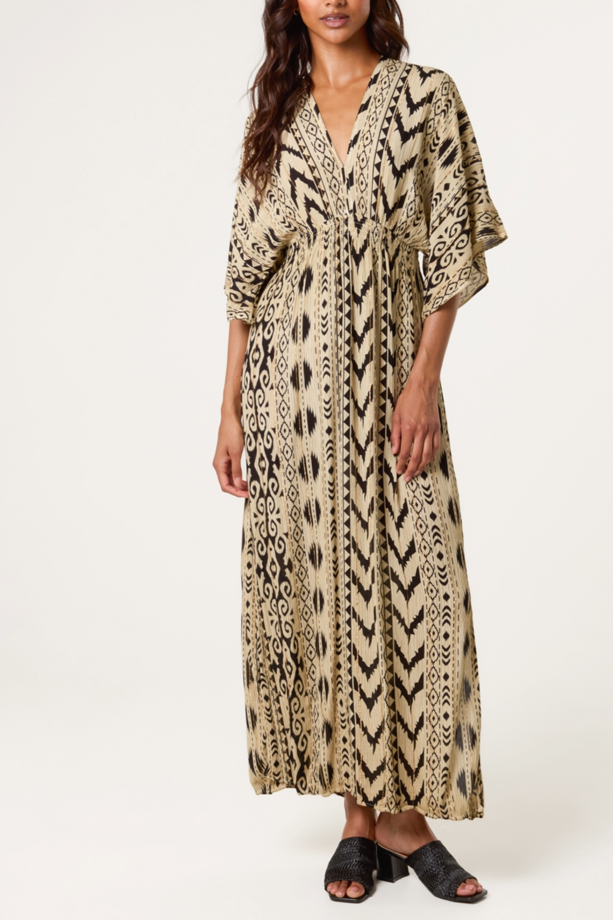 Double V Metallic Aztec Maxi Dress