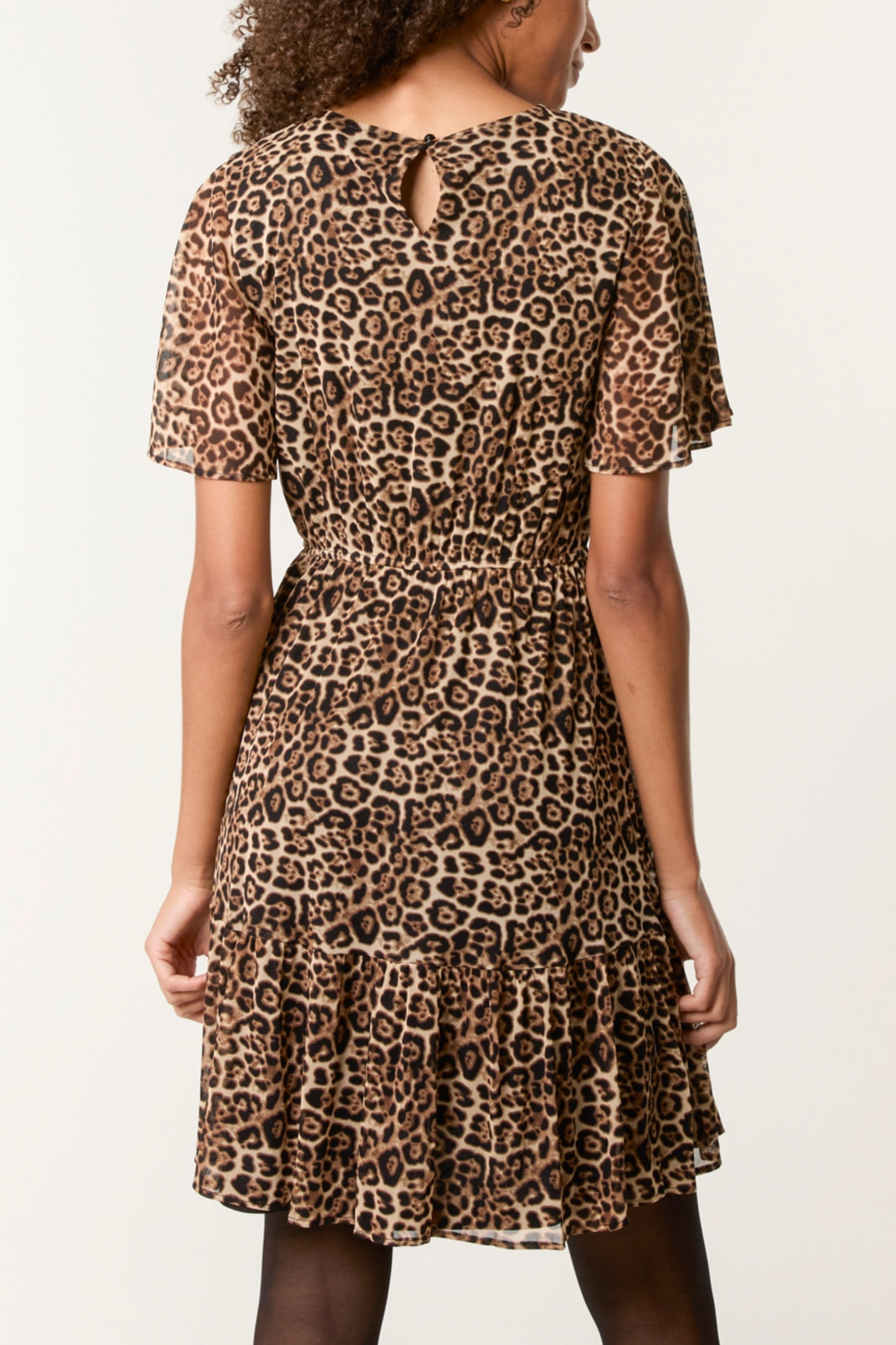 Flutter Sleeve Round Neck Animal Dress