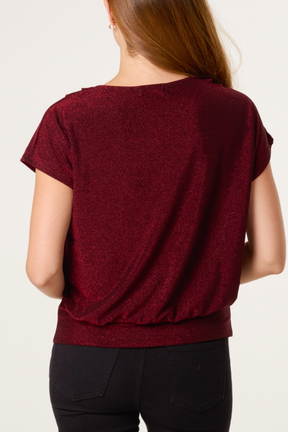 Cowl Neck Metallic Draped Top