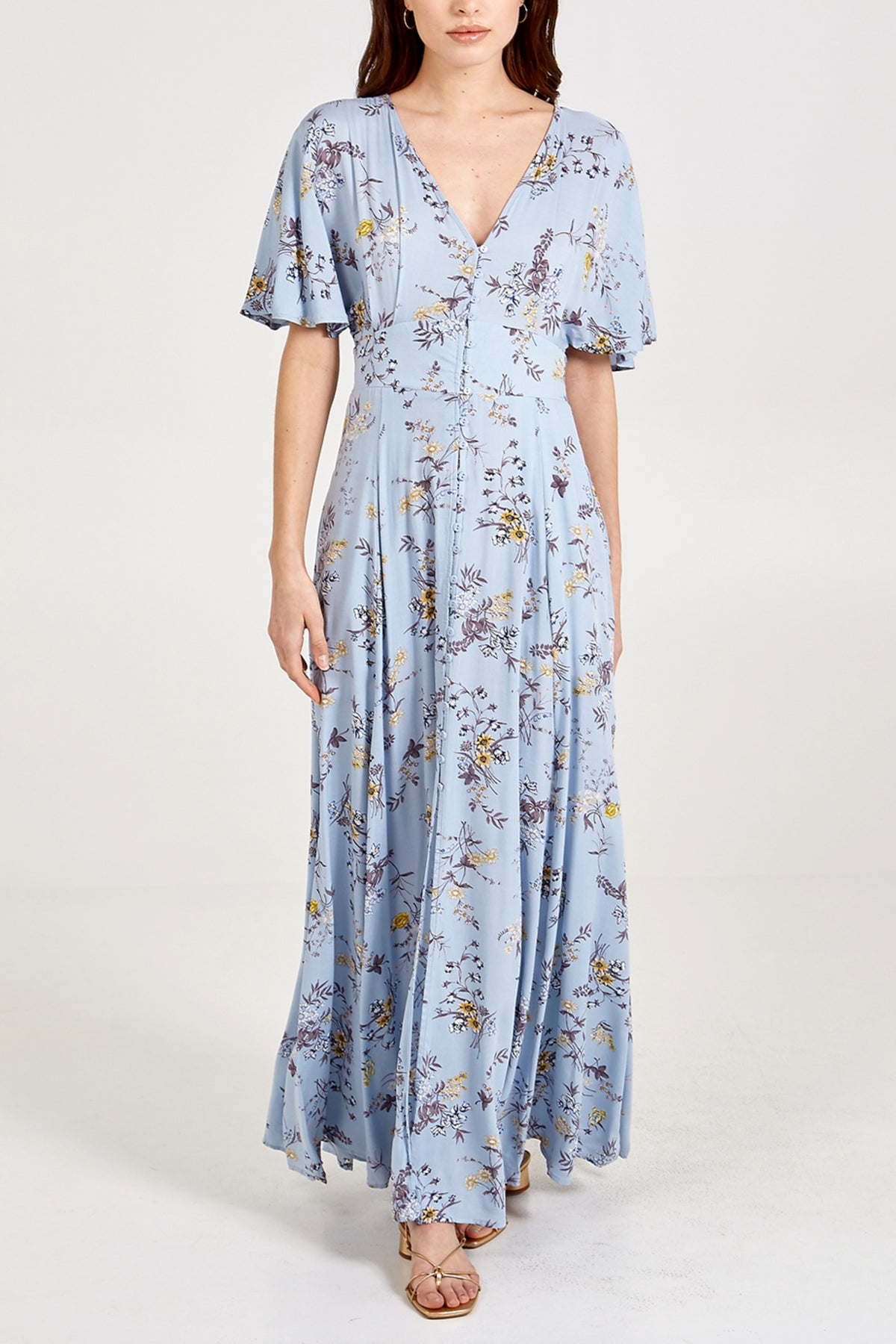 Floral Print Button Through Maxi Dress