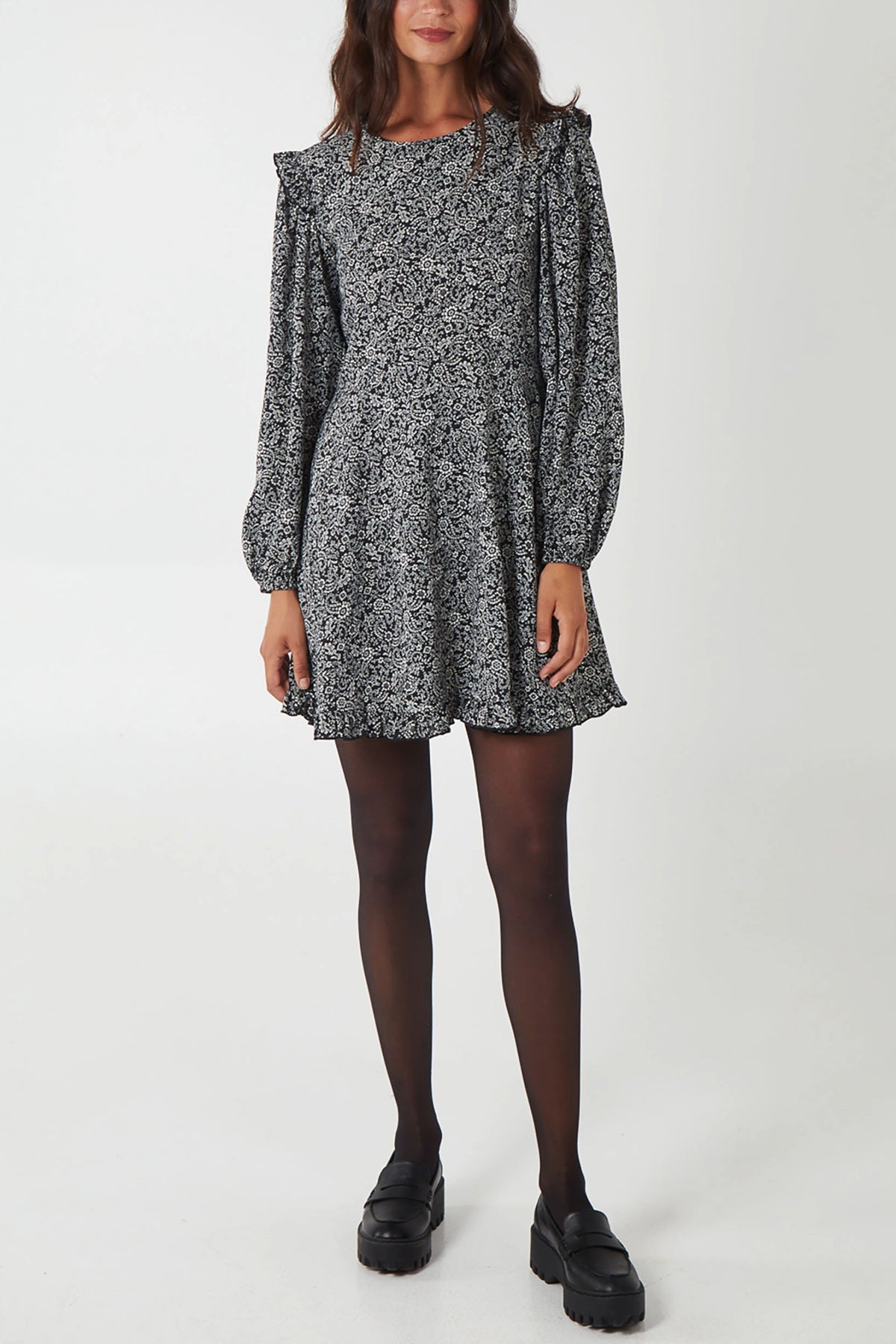 Paisley Long Sleeve Frill Mini Dress