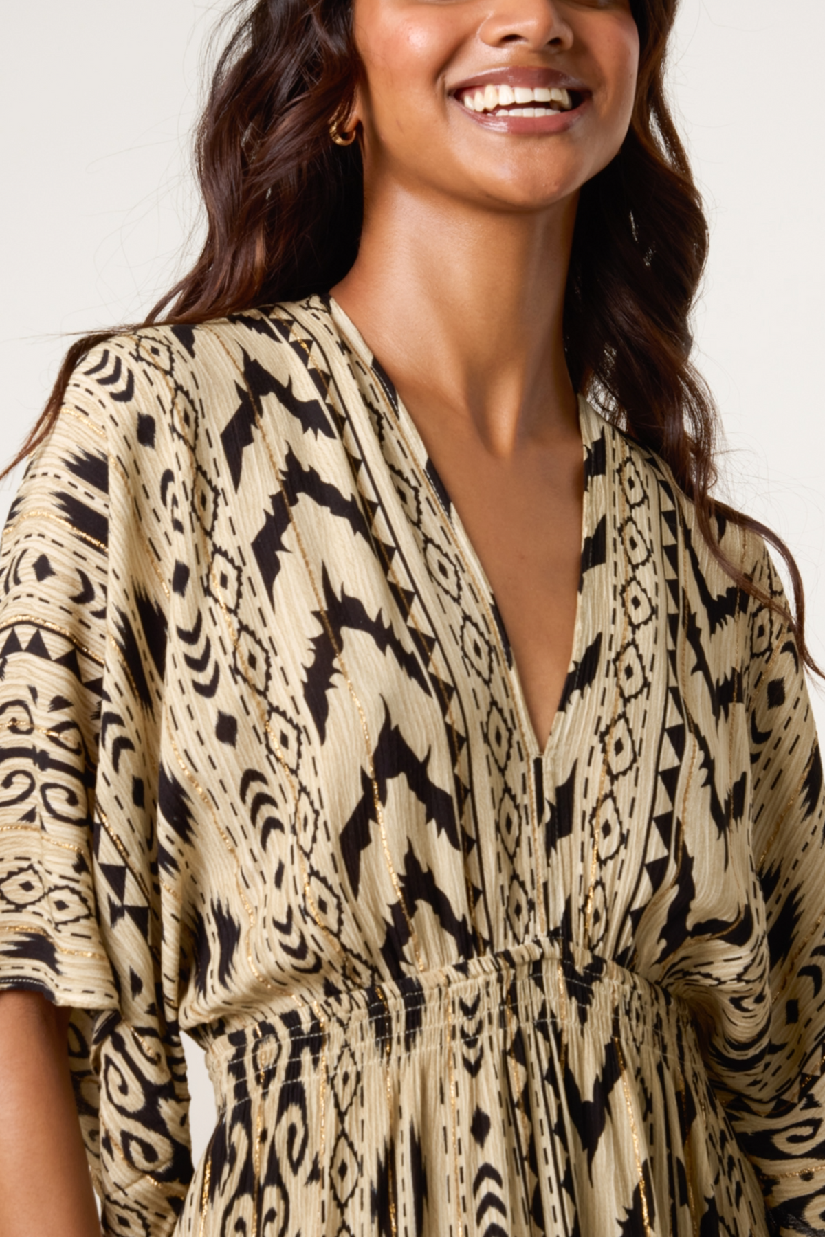 Double V Metallic Aztec Maxi Dress
