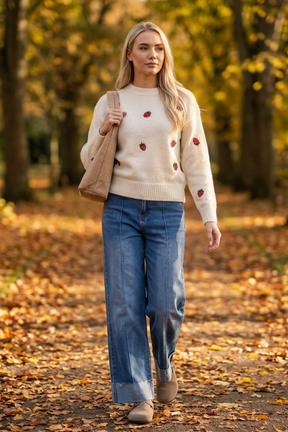Embroidery Strawberry Knit Jumper