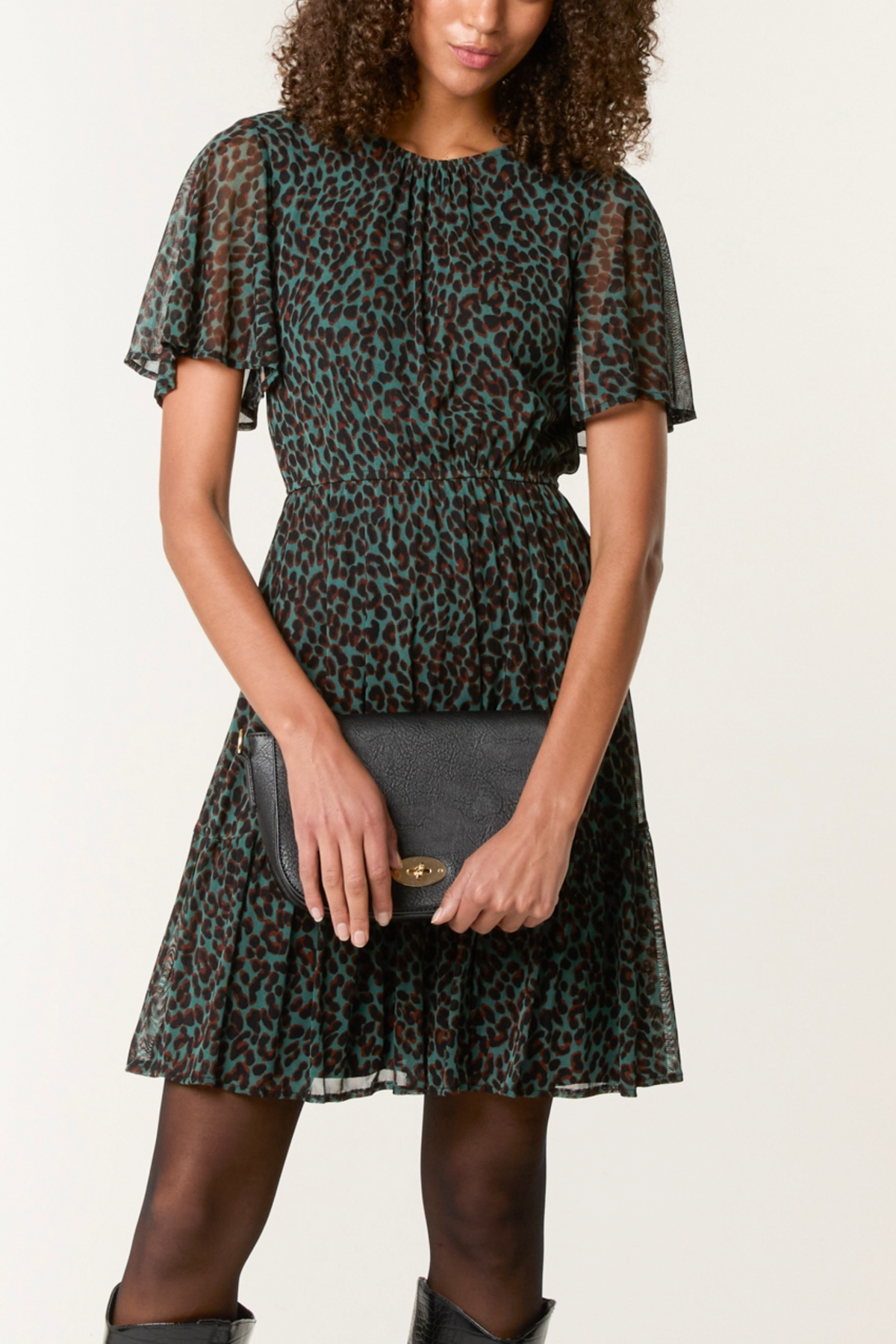 Flutter Sleeve Round Neck Animal Dress