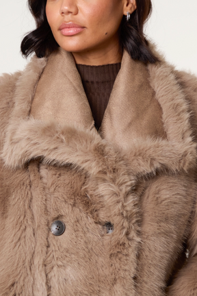 Reversible Double Button Faux Fur Coat