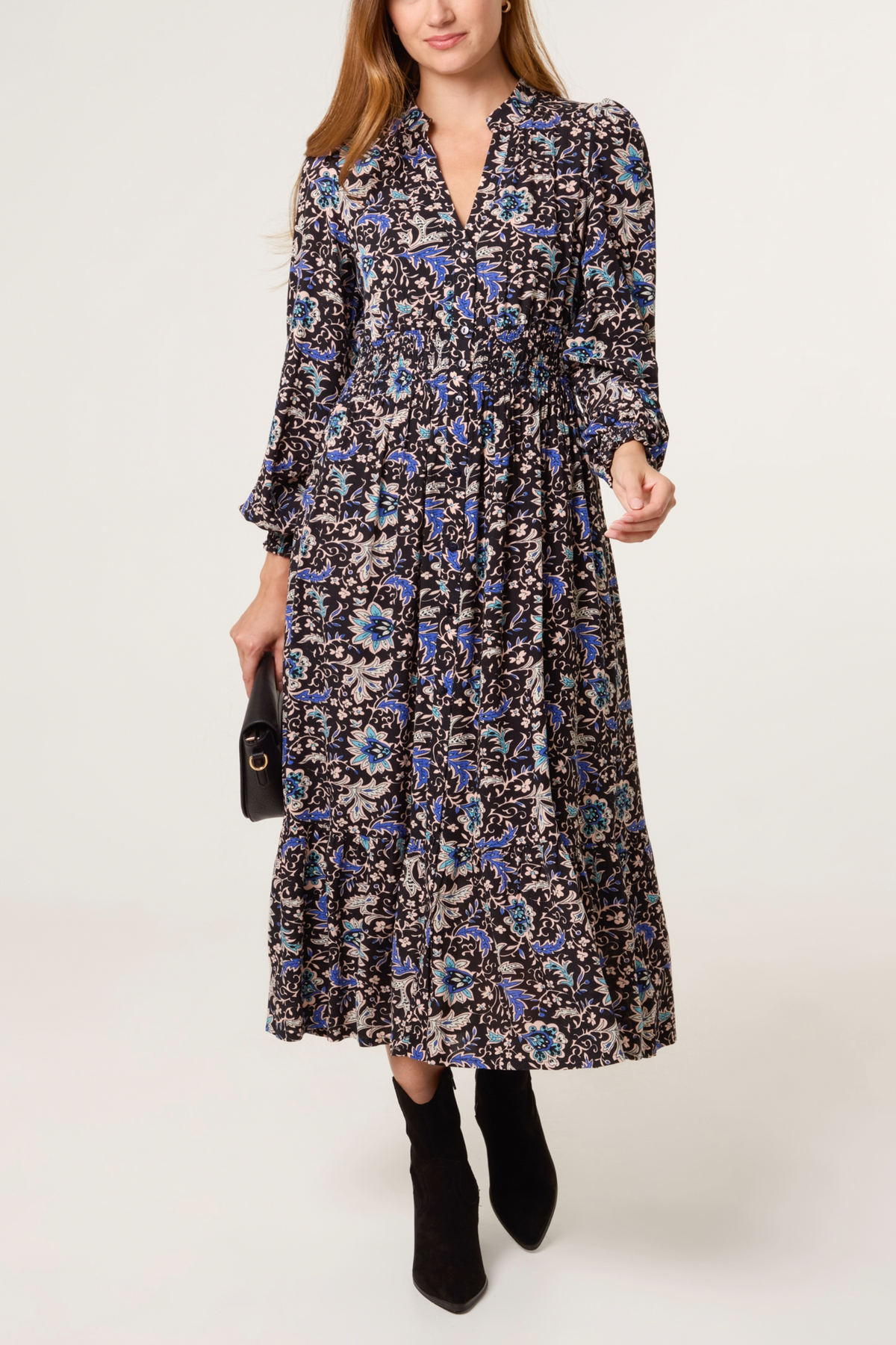 Grandad Collar Paisley Shirt Dress