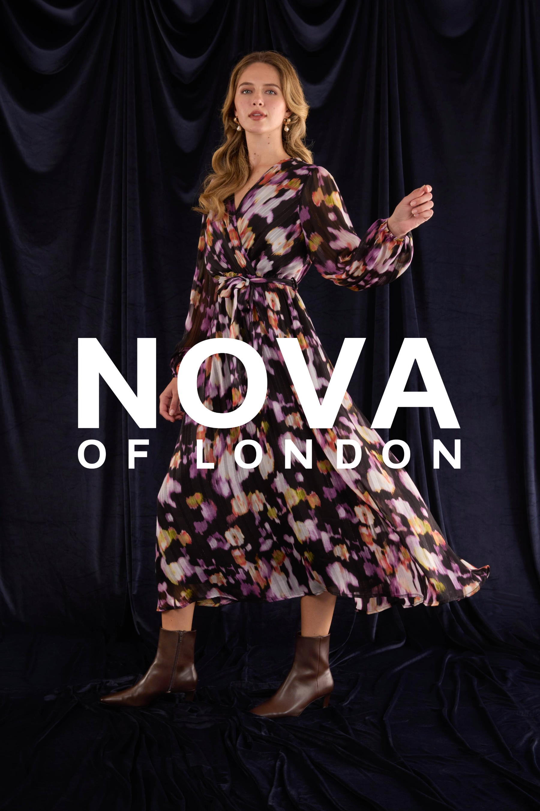 Burnt Print Sparkle Chiffon Wrap Dress