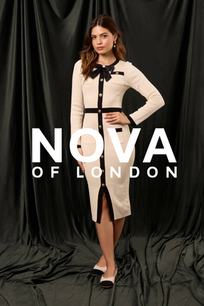 Gold Button & Bow Contrast Knit Dress