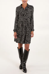 Abstract Geometric Button Front Stretch Dress