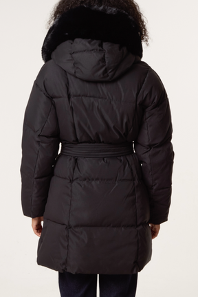 Mid-Length Puffer Fur Hood Coat