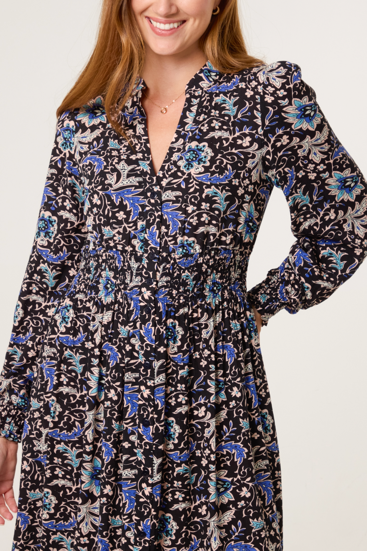 Grandad Collar Paisley Shirt Dress