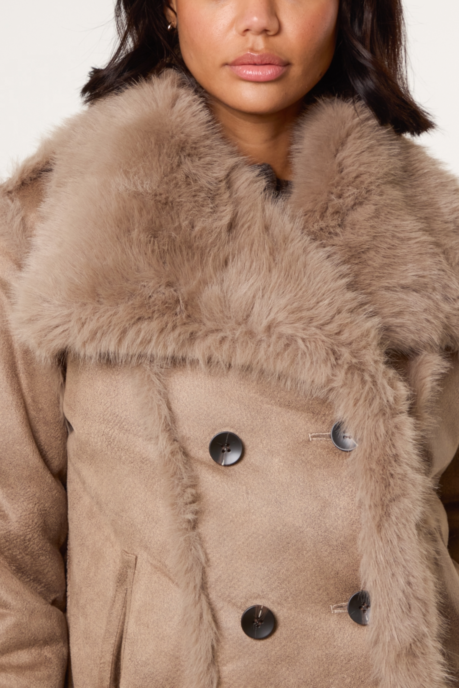 Reversible Double Button Faux Fur Coat