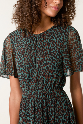 Flutter Sleeve Round Neck Animal Dress