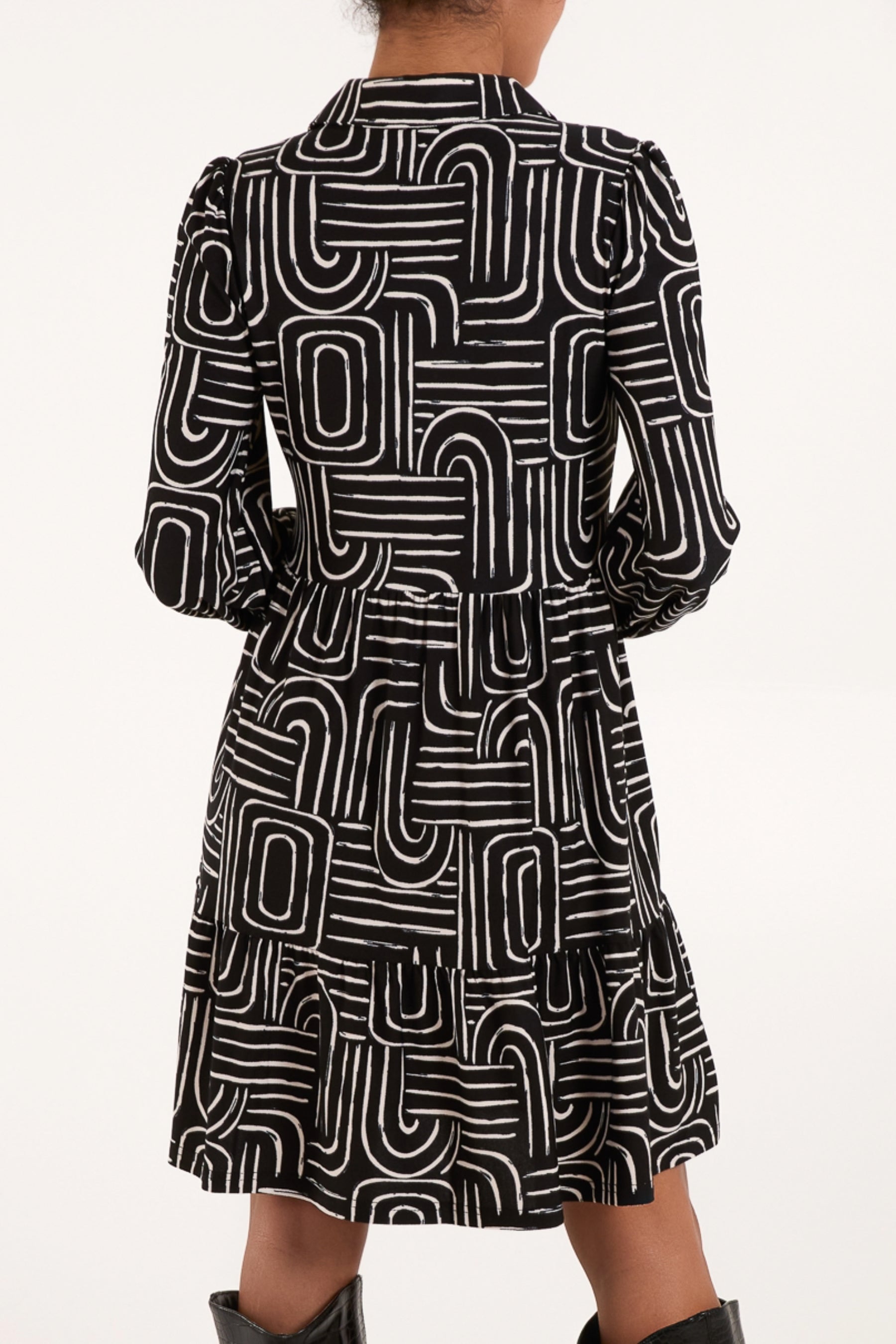 Abstract Geometric Button Front Stretch Dress