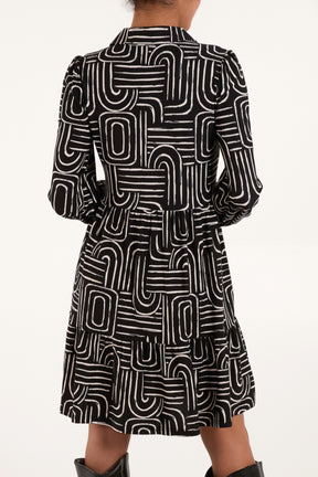 Abstract Geometric Button Front Stretch Dress