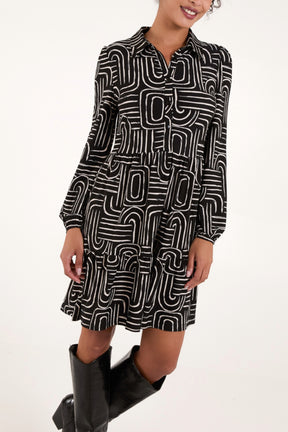 Abstract Geometric Button Front Stretch Dress