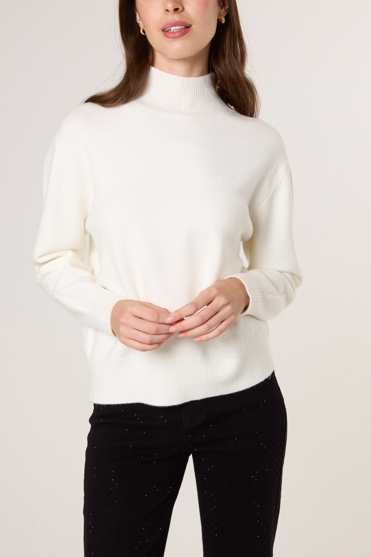 Jewelled Shoulder High Neck Jumper