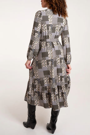 Patchwork Print Wrap Front Stretch Dress