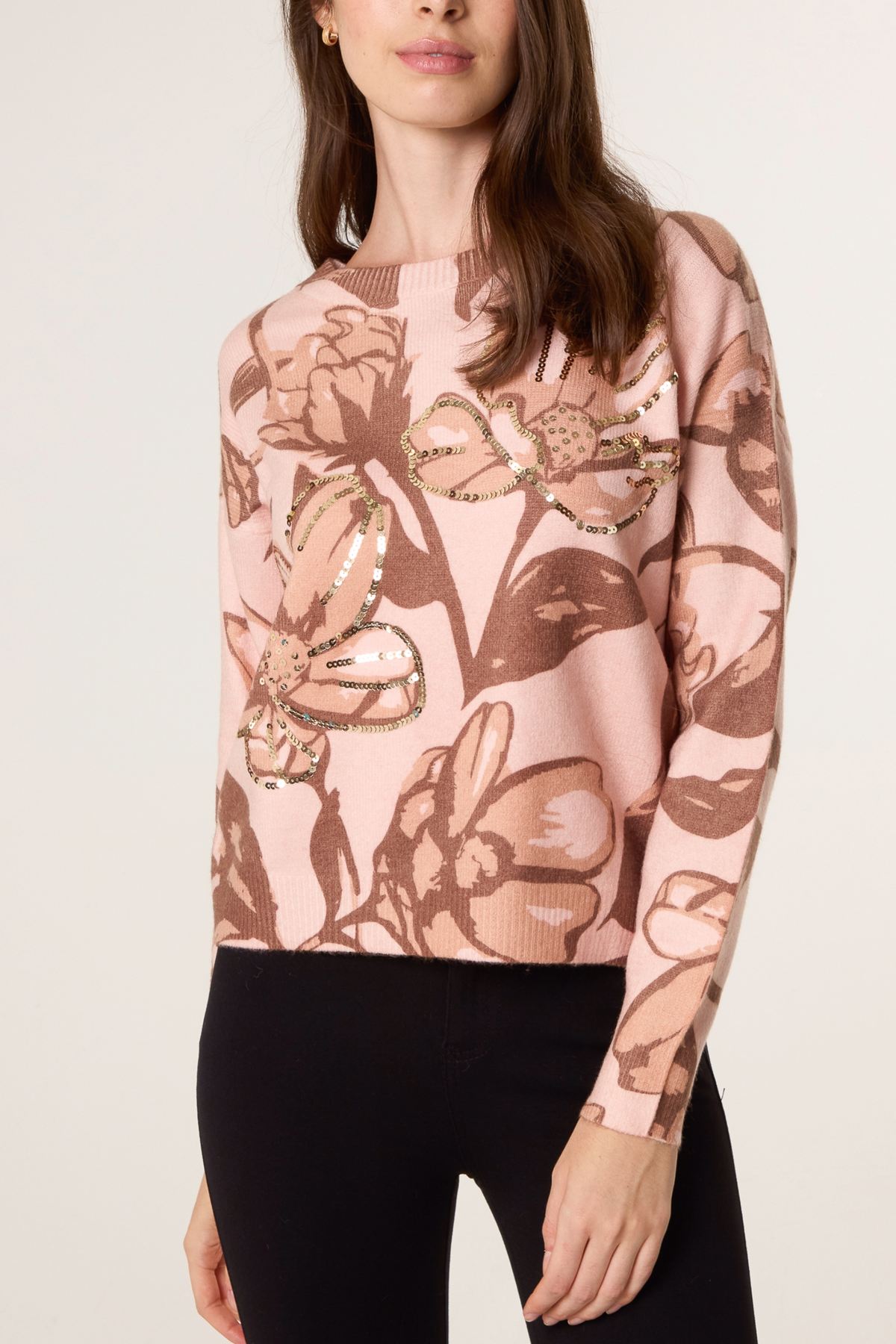 Flower Embellished Crew Neck Jumper