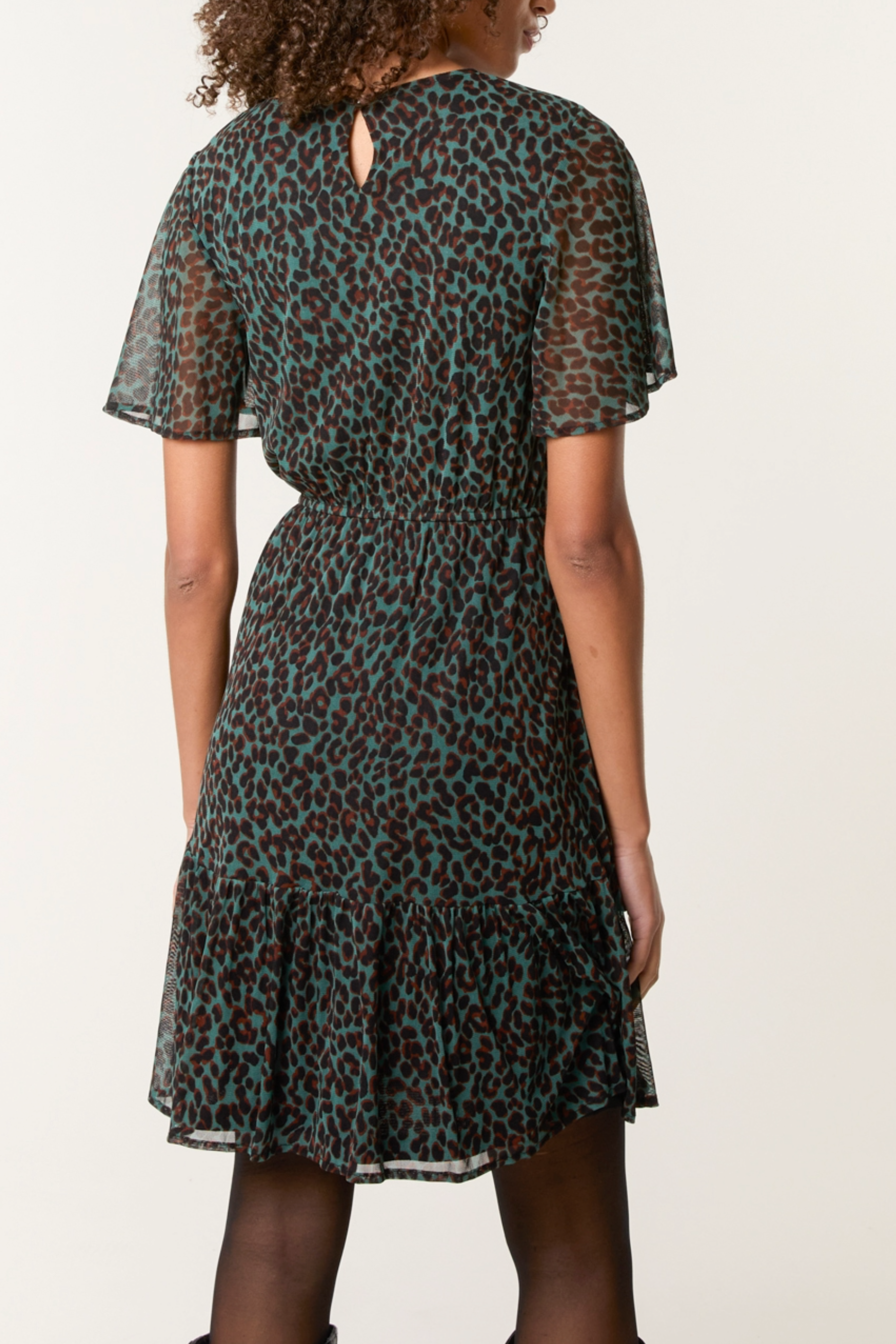 Flutter Sleeve Round Neck Animal Dress