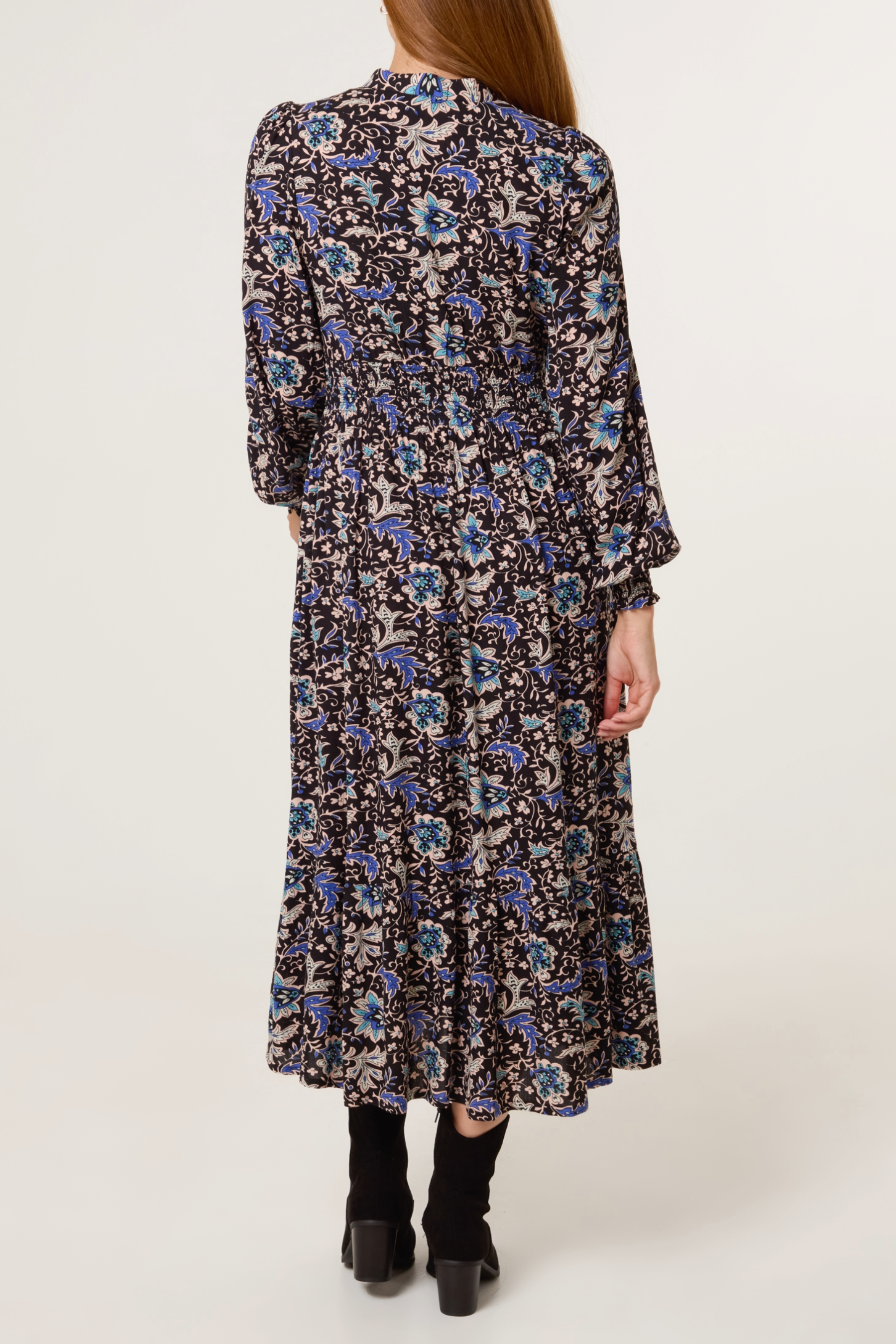 Grandad Collar Paisley Shirt Dress