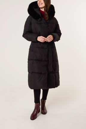 Long Puffer Fur Hood Coat