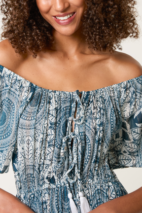 Off Shoulder Front Tie with Tassel Dress