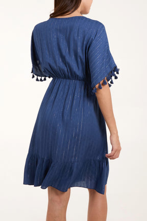 Tassel Detail V-Neck Midi Dress