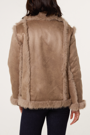 Reversible Double Button Faux Fur Coat