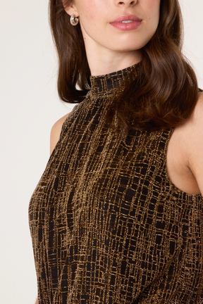 High Neck Lurex Sleeveless Puffball Top