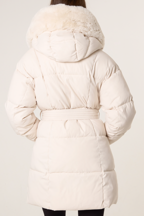 Mid-Length Puffer Fur Hood Coat