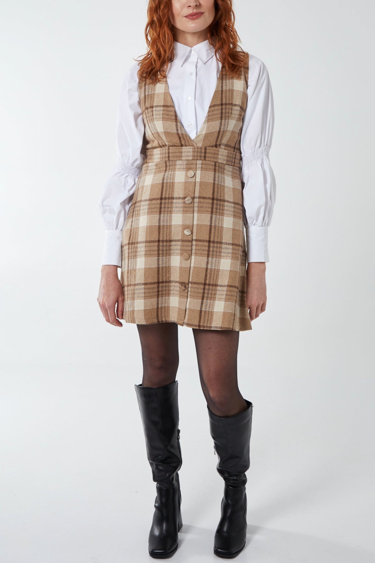 Button Front Pinafore Dress
