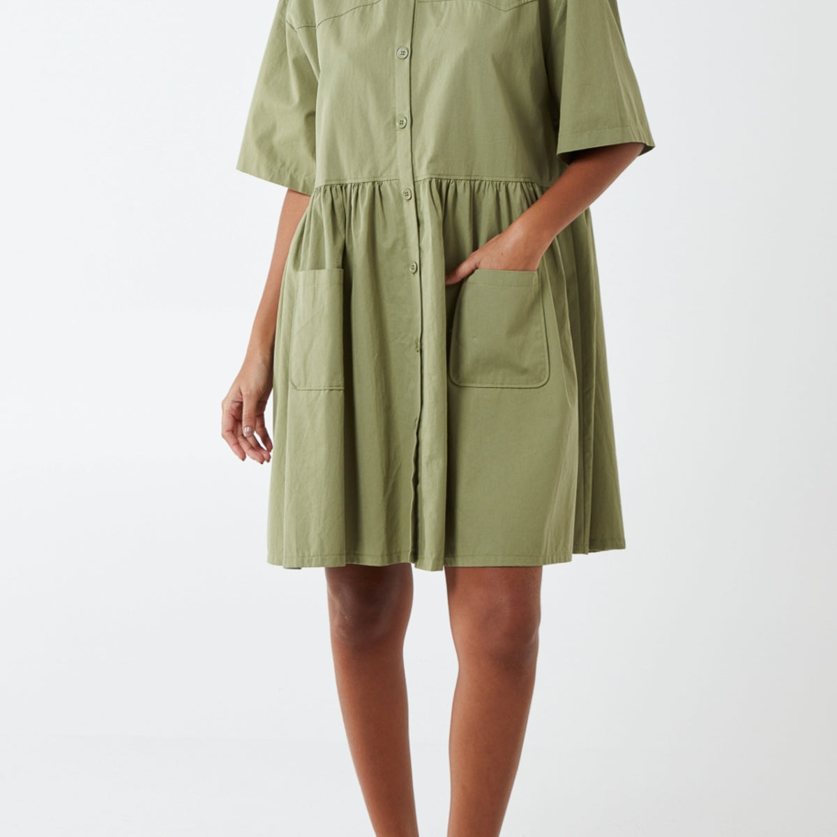 Short Sleeve Smock Shirt Dress