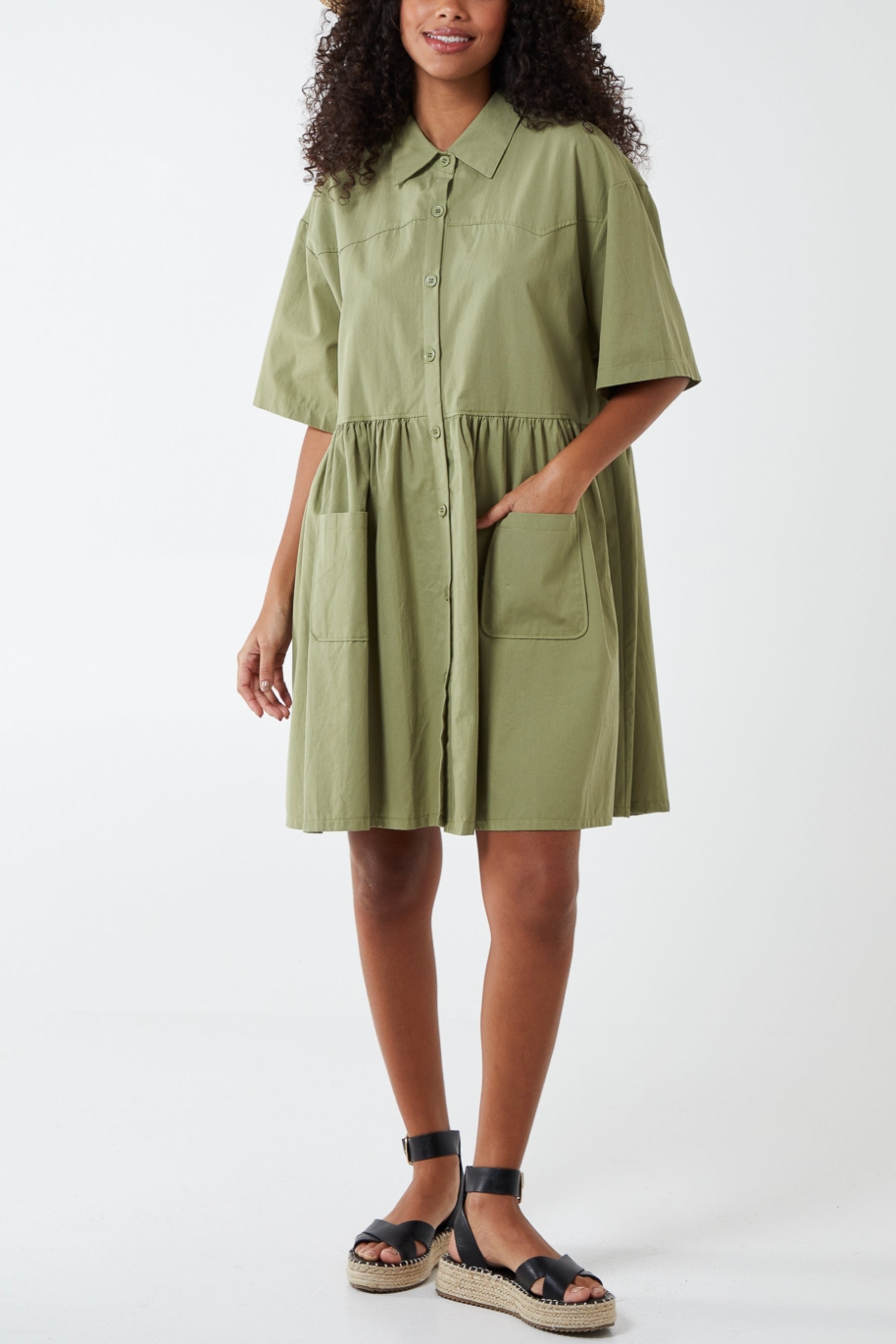 Short Sleeve Smock Shirt Dress