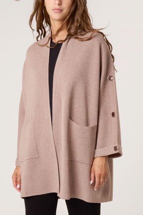 Button Sleeve Open Front Cardigan