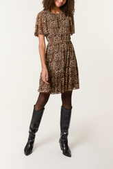 Flutter Sleeve Round Neck Animal Dress