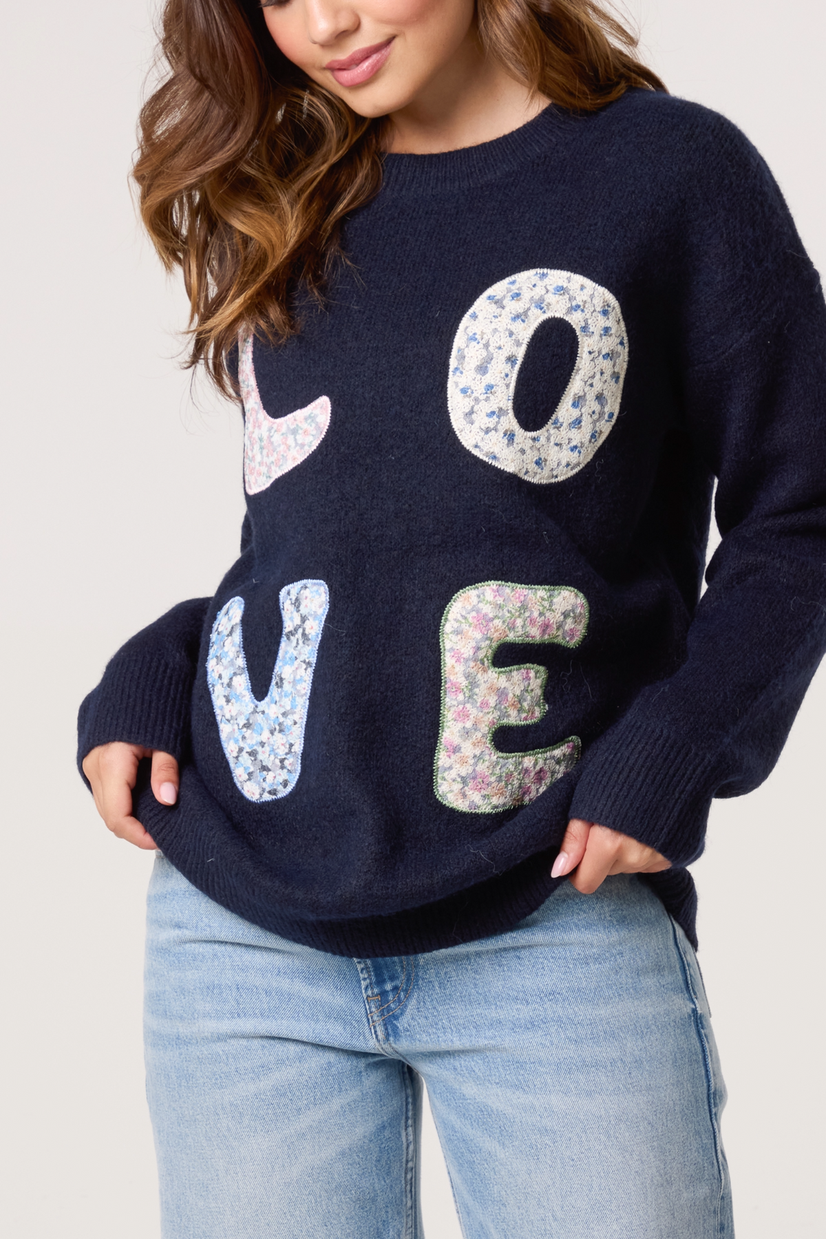 Embroidered Flower 'LOVE' Knit Jumper