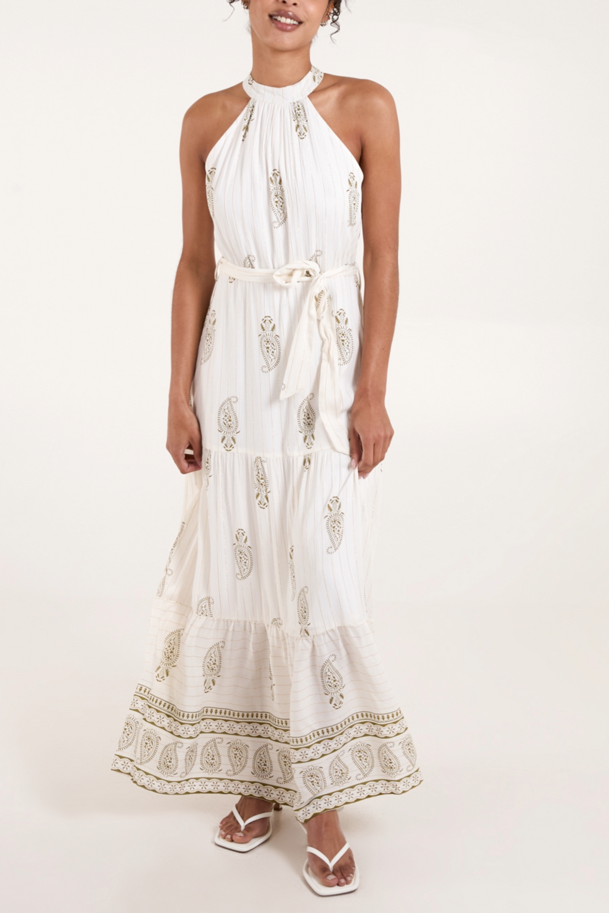 Halter Neck Paisley Belted Maxi Dress