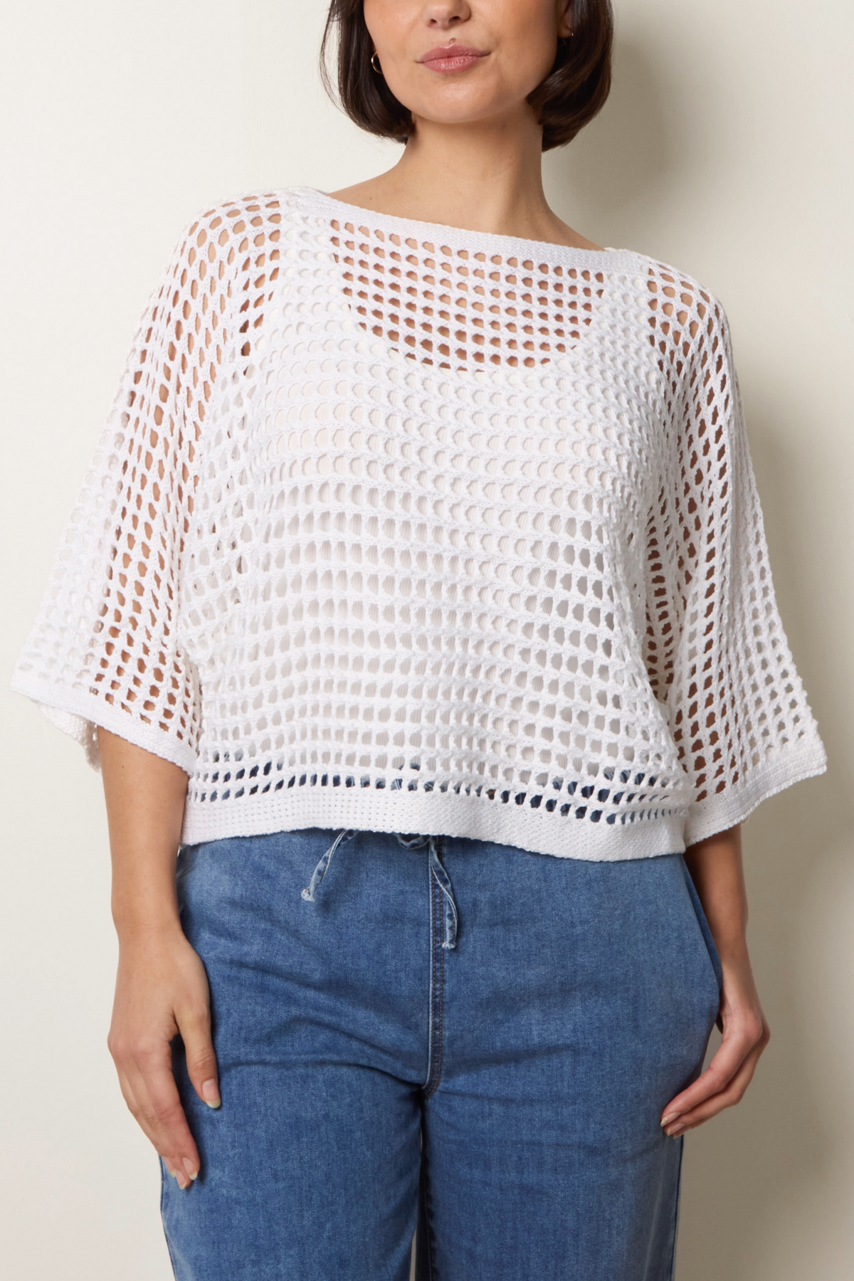 3/4 Sleeve Net Mesh Top